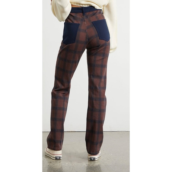 NWT! WeWoreWhat - Plaid Colorblock Icon Jeans - Cacao/Navy - Size 25 - Picture 1 of 8